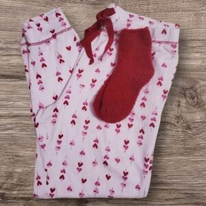 Laura Ashley valentine pink  hearts print pajamas  bottoms  &  socks new